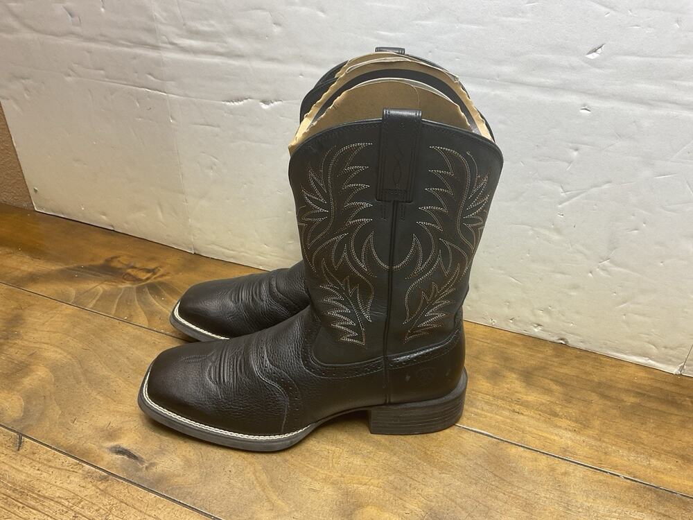 ARIAT Mens 9.5D Boots Square Toe Black/Charcoal Leather Sport #10016292